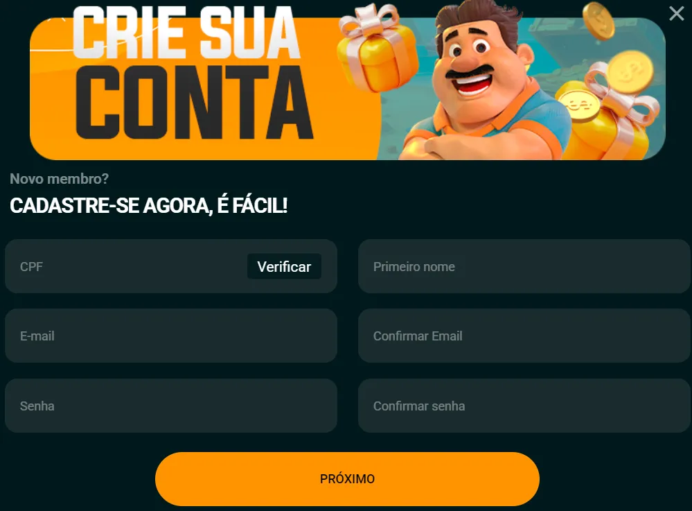 Betao Criar Conta - Tela de Registro e Formulário de Cadastro