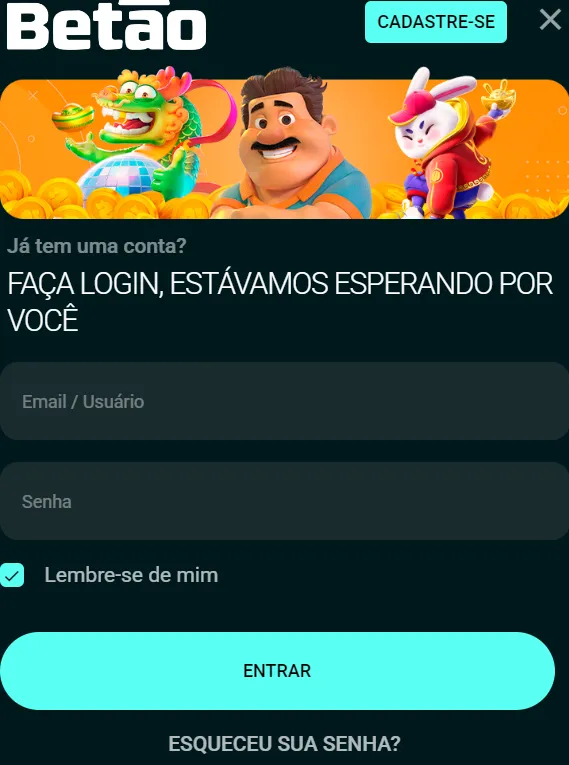 Betao Login - Tela de Entrada e Formulário de Autenticação