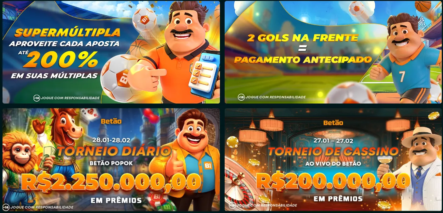 Betao Promoções - Super Múltipla 200%, Torneios, Cassino Ao Vivo